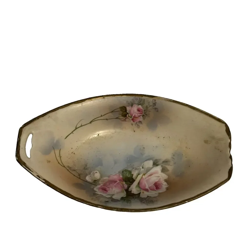 VTG PSAG Bavaria Hand Painted Porcelain Oval Relish Dish Art Nouveau Style